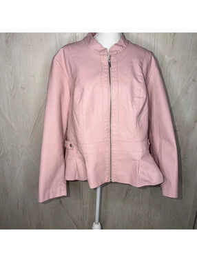 Savi Parker New York 3X Blush Powder Blush Pink Faux Leather Peplum Moto Jacket